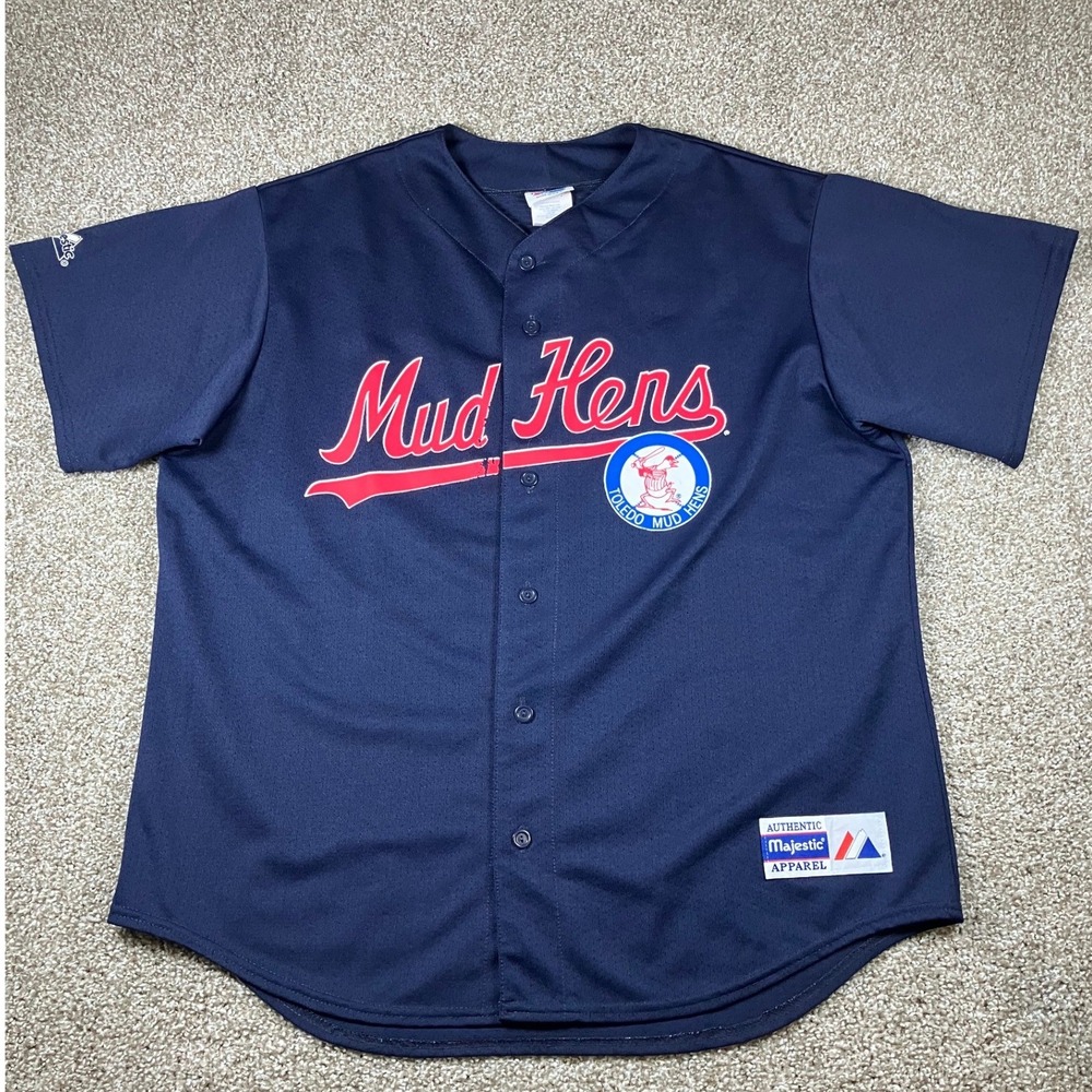 Majestic Toledo Mud Hens Baseball Jersey Mens XL Navy Blue MiLB Made in USA